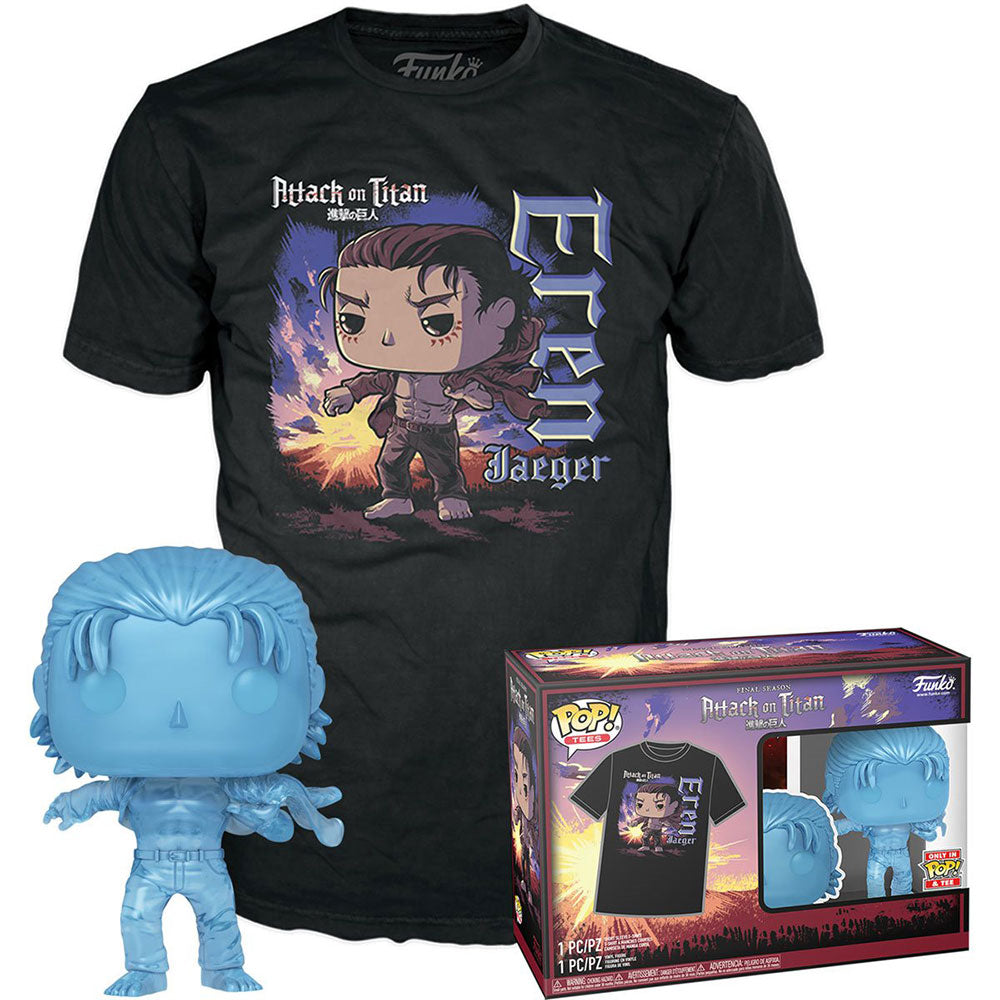 Funko POP! Attack on Titan Eren Jaeger 1321 Tee Bundle XL (Blue Translucent)