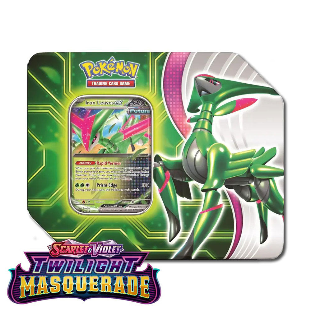 Pokemon TCG Twilight Masquerade Clash Tin (Iron Leaves Promo+5 Boosters)